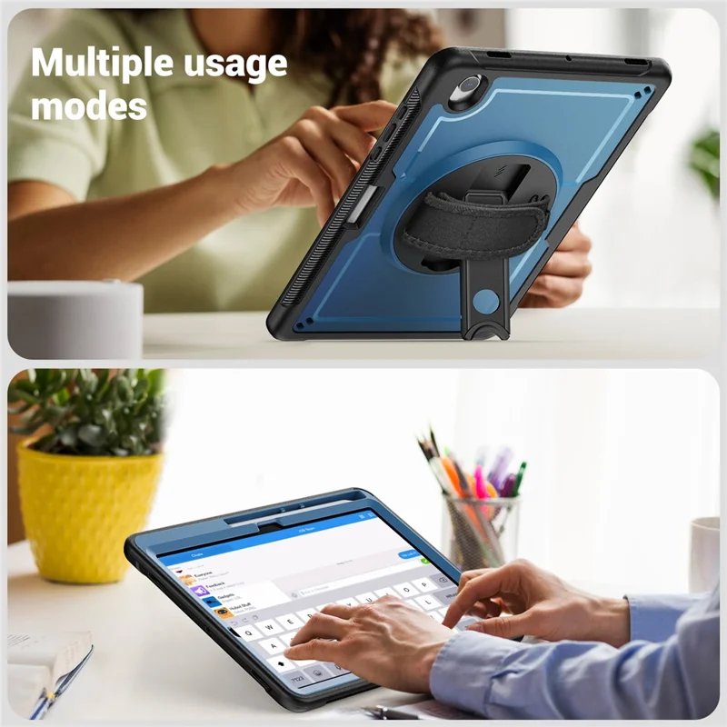 Cover per Samsung Galaxy Tab S10 Lite con Supporto a Cavalletto in PC + TPE con Cinturino da Polso - Blu Navy