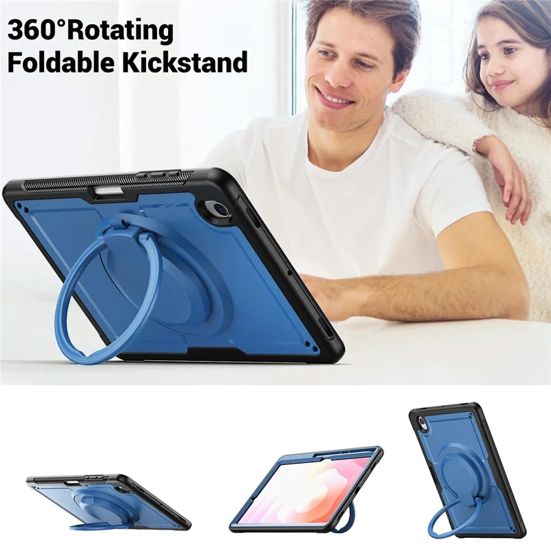 Cover per Samsung Galaxy Tab S10 Lite con Supporto Girevole, Custodia Protettiva PC + TPU Antiurto con Tracolla - Blu Navy