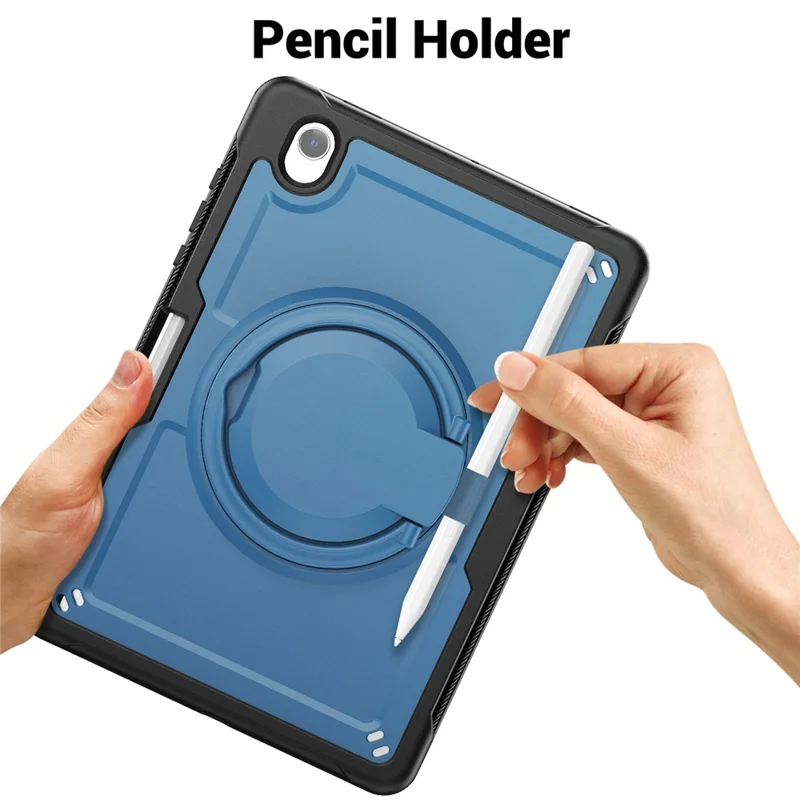 Cover per Samsung Galaxy Tab S10 Lite con Supporto Girevole, Custodia Protettiva PC + TPU Antiurto con Tracolla - Blu Navy