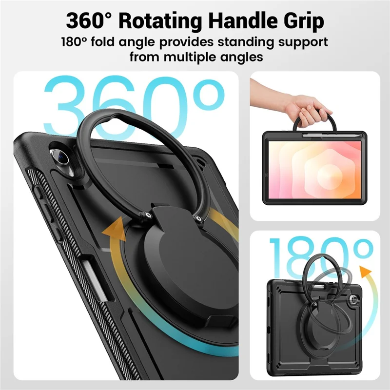 Cover per Samsung Galaxy Tab S10 Lite con Supporto Girevole, Custodia Protettiva PC + TPU Antiurto - Nero