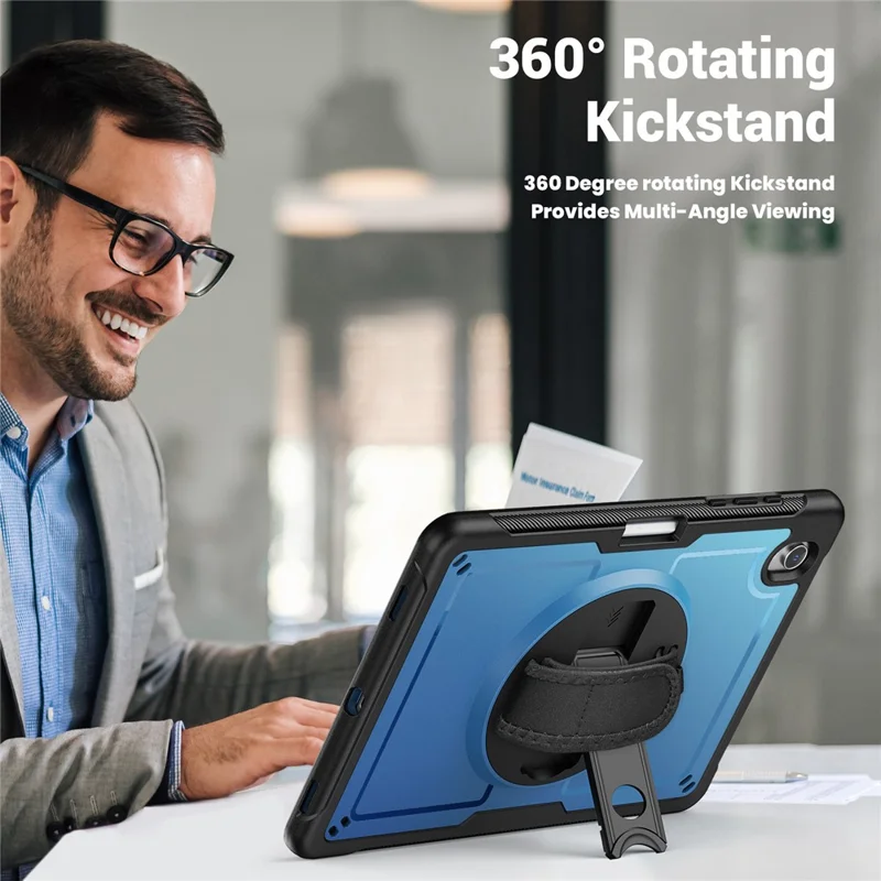 Cover per Samsung Galaxy Tab S10 Lite in PC + TPE con Cinturino da Mano e Tracolla - Blu Navy