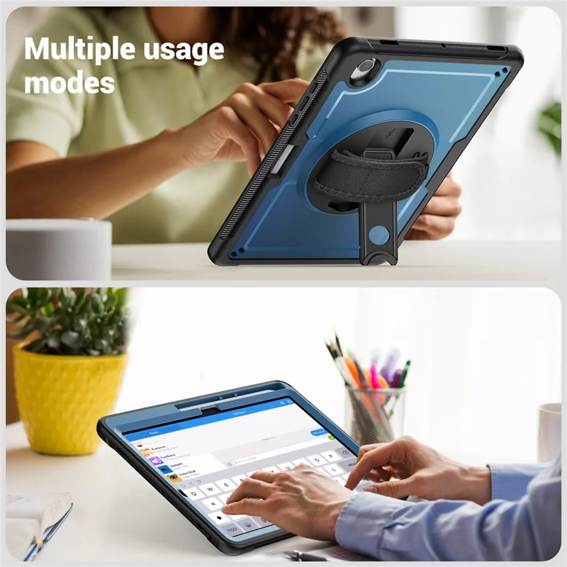 Cover per Samsung Galaxy Tab S10 Lite in PC + TPE con Cinturino da Mano e Tracolla - Blu Navy