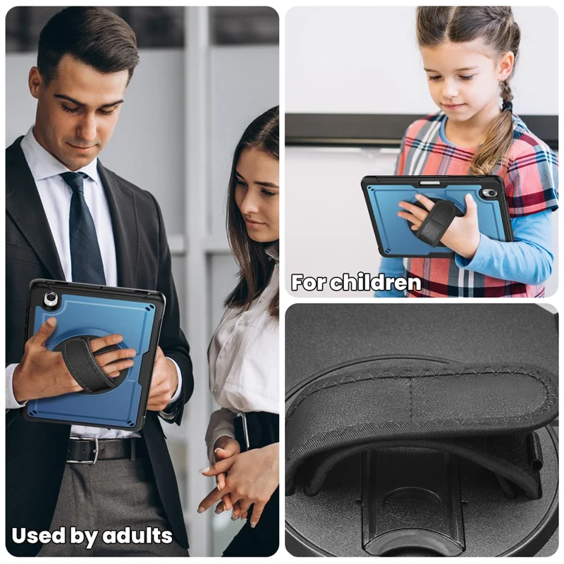 Cover per Samsung Galaxy Tab S10 Lite in PC + TPE con Cinturino da Mano e Tracolla - Blu Navy