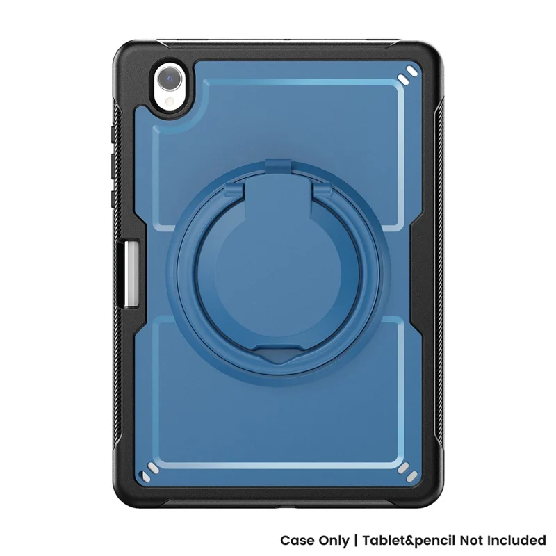 For Samsung Galaxy Tab S11 Case Rotating Kickstand PC + TPU Shockproof Tablet Cover with Shoulder Strap - Navy Blue