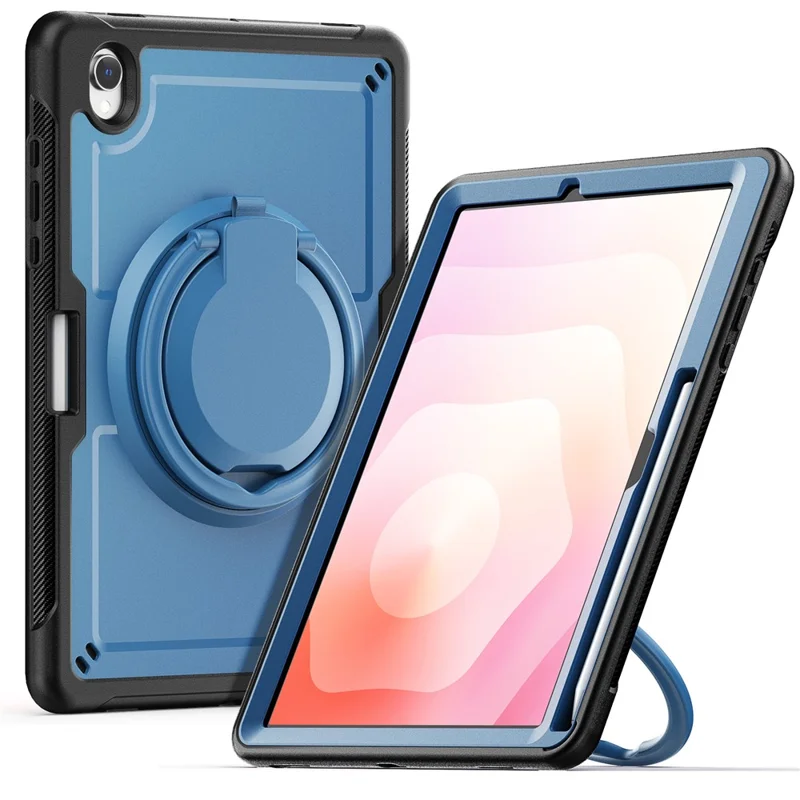 For Samsung Galaxy Tab S11 Case Rotating Kickstand PC + TPU Shockproof Tablet Cover - Navy Blue