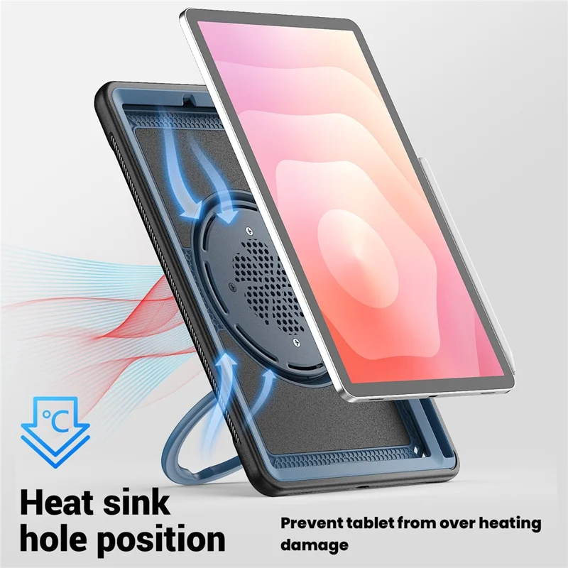 For Samsung Galaxy Tab S11 Case Rotating Kickstand PC + TPU Shockproof Tablet Cover - Navy Blue