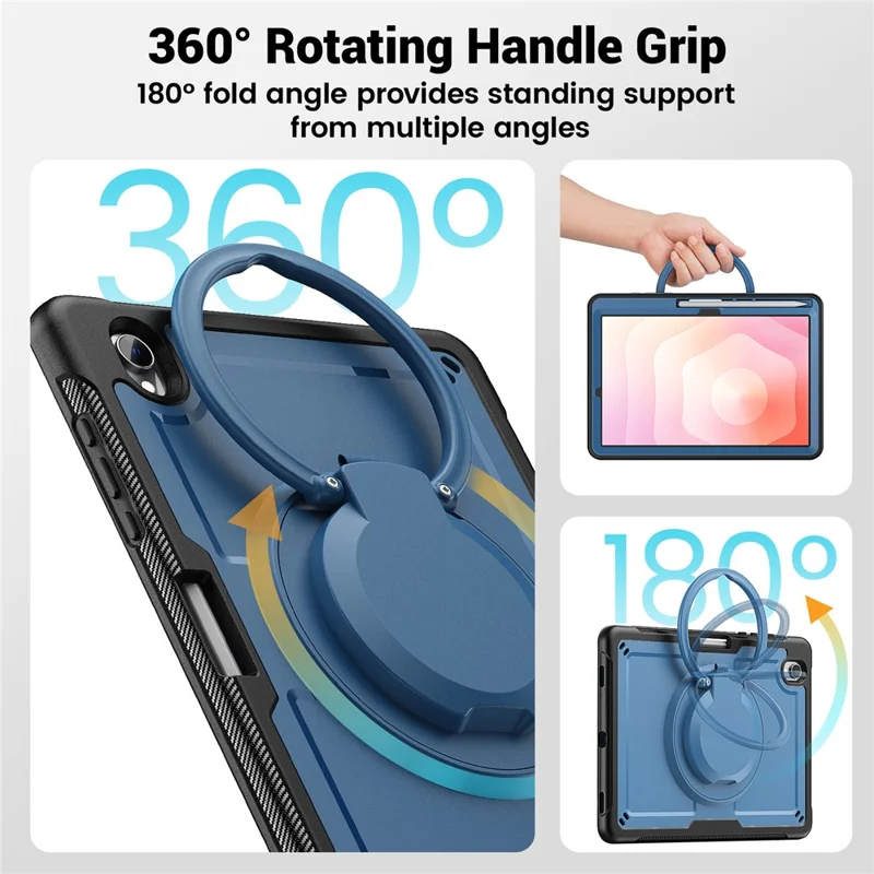 For Samsung Galaxy Tab S11 Case Rotating Kickstand PC + TPU Shockproof Tablet Cover - Navy Blue