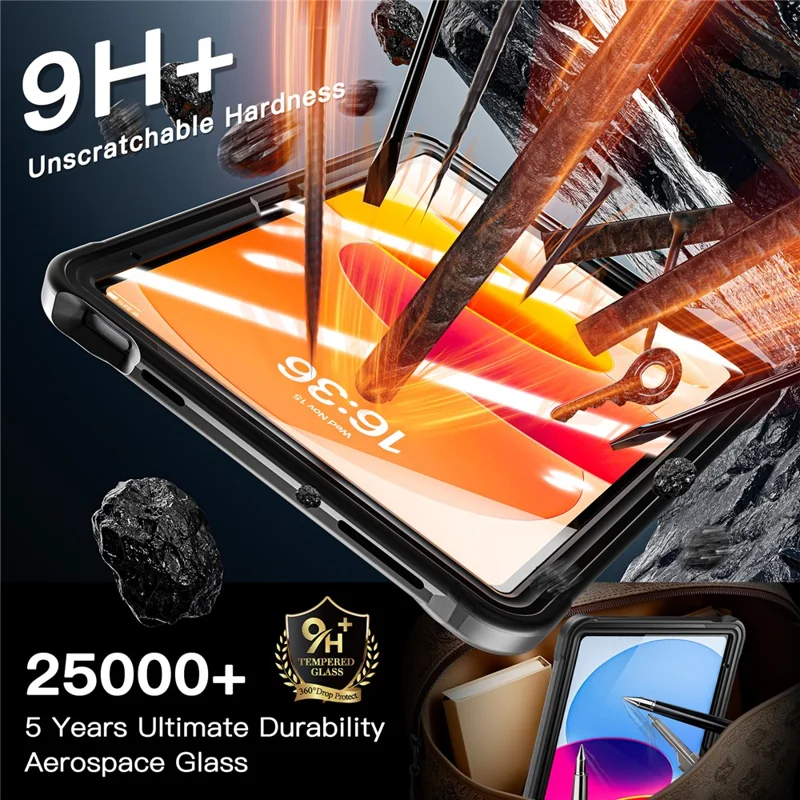 Kickstand Case for iPad (2025) / iPad 10.9 (2022) Drop Protection TPU + PC Tablet Cover with 9H Screen Film - Black