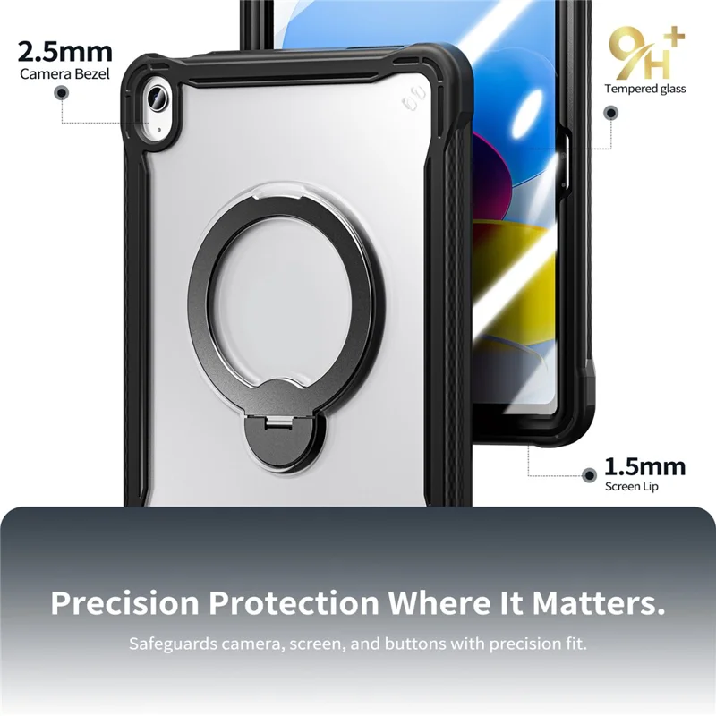 Kickstand Case for iPad (2025) / iPad 10.9 (2022) Drop Protection TPU + PC Tablet Cover with 9H Screen Film - Black