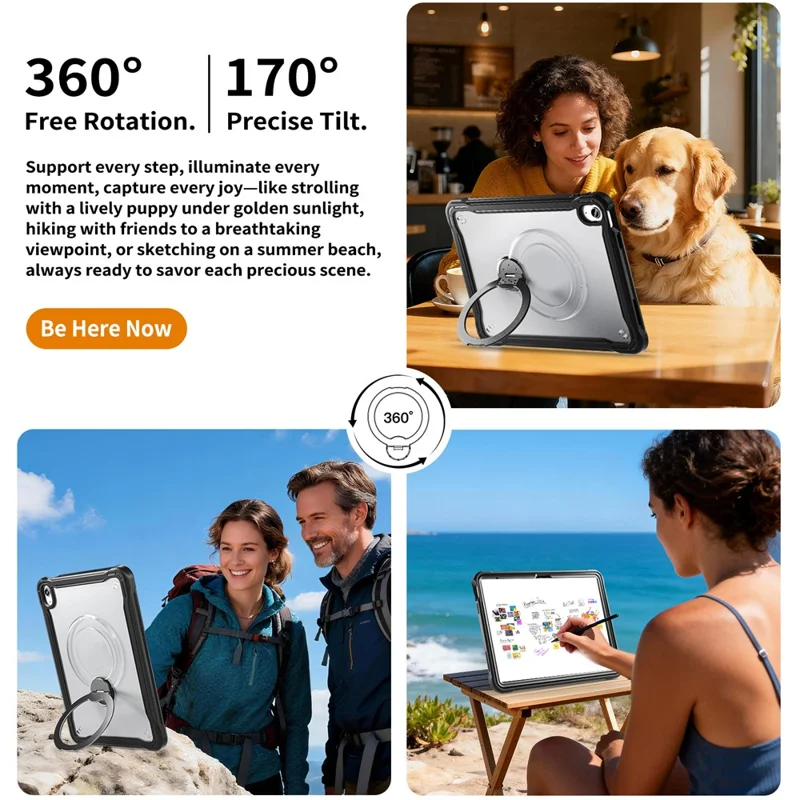 Kickstand Case for iPad (2025) / iPad 10.9 (2022) Drop Protection TPU + PC Tablet Cover with 9H Screen Film - Black