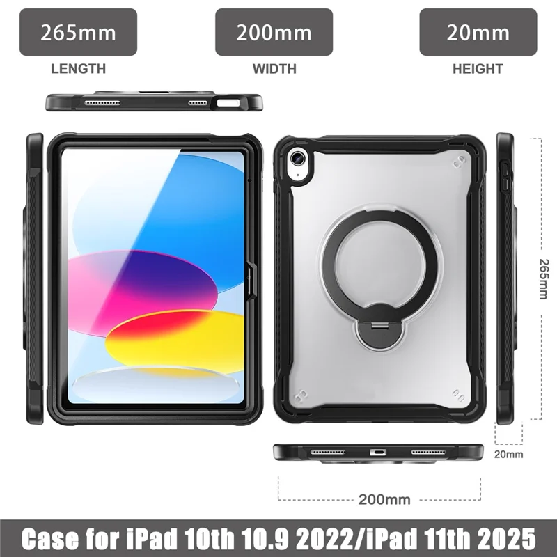Kickstand Case for iPad (2025) / iPad 10.9 (2022) Drop Protection TPU + PC Tablet Cover with 9H Screen Film - Black
