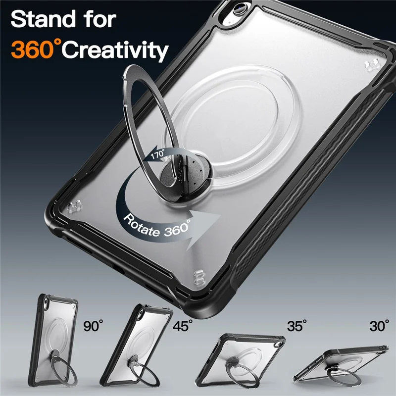 Kickstand Case for iPad (2025) / iPad 10.9 (2022) Drop Protection TPU + PC Tablet Cover with 9H Screen Film - Black