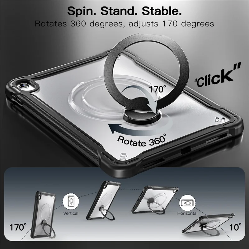 Kickstand Case for iPad (2025) / iPad 10.9 (2022) Drop Protection TPU + PC Tablet Cover with 9H Screen Film - Black