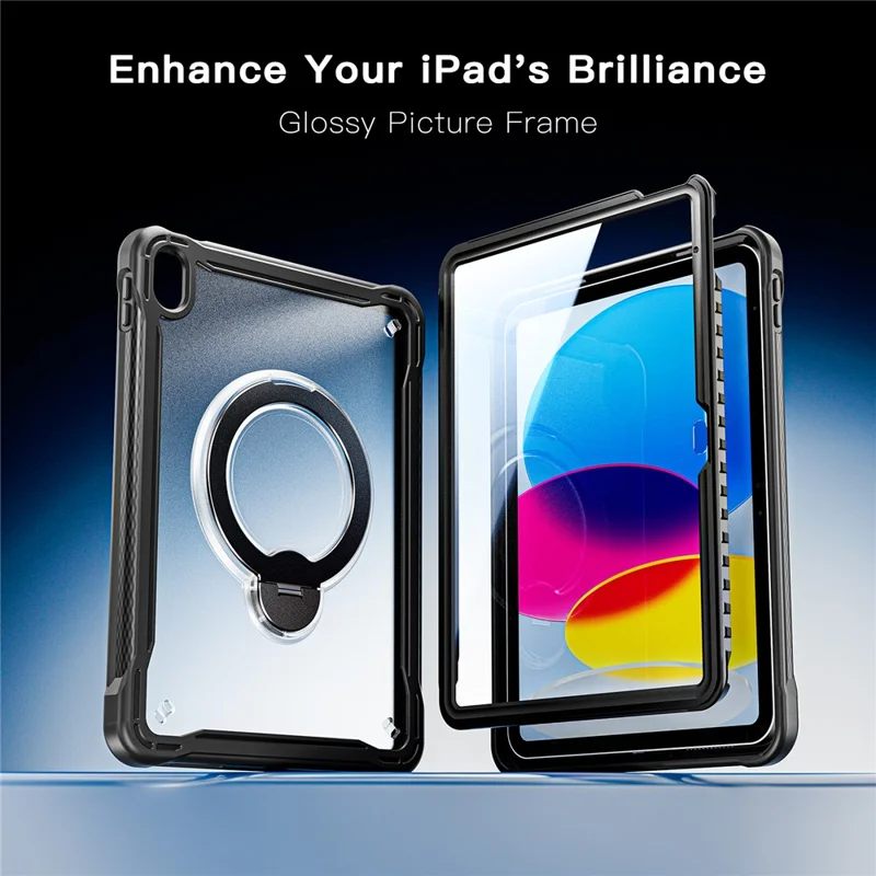 Kickstand Case for iPad (2025) / iPad 10.9 (2022) Drop Protection TPU + PC Tablet Cover with 9H Screen Film - Black