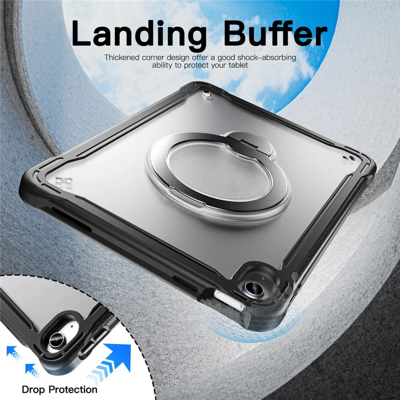 Kickstand Case for iPad (2025) / iPad 10.9 (2022) Drop Protection TPU + PC Tablet Cover with 9H Screen Film - Black