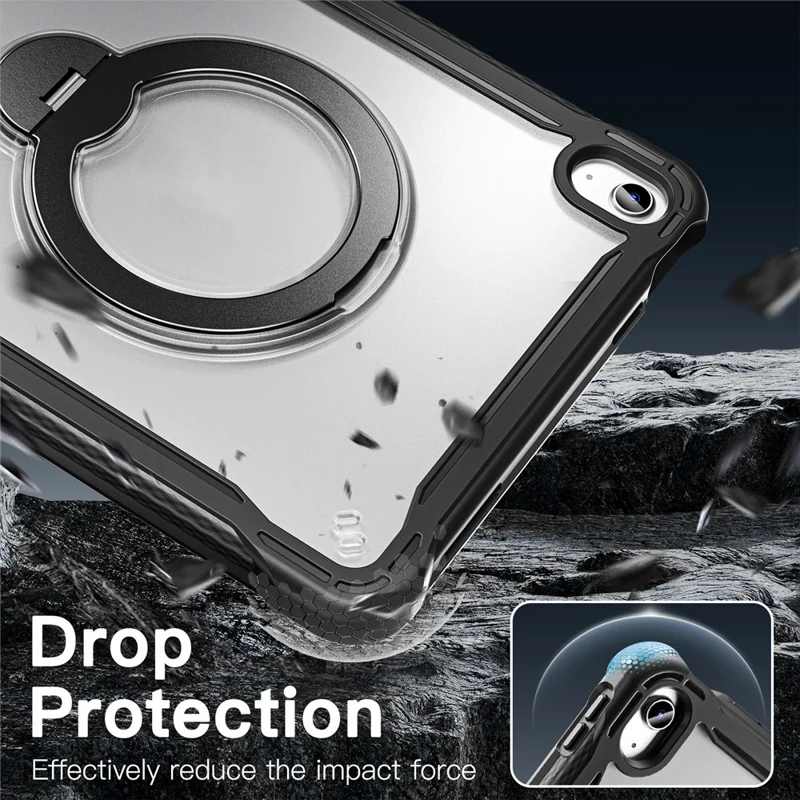 Kickstand Case for iPad (2025) / iPad 10.9 (2022) Drop Protection TPU + PC Tablet Cover with 9H Screen Film - Black