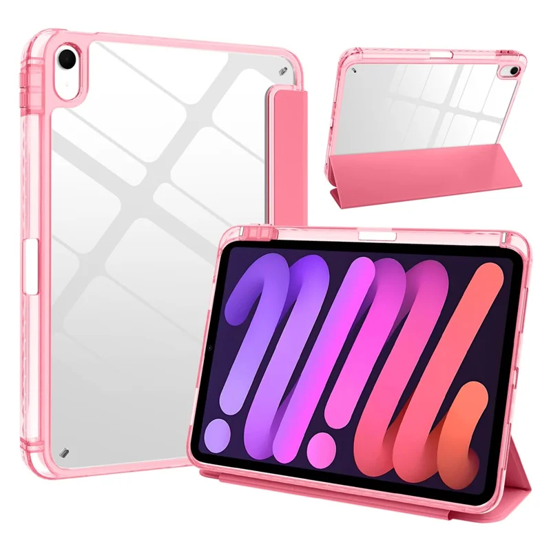 Tri-Fold Stand Case for iPad (2025) / iPad 10.9 (2022) PU + TPU + Clear Acrylic Back Tablet Cover Magnetic Closure - Rose