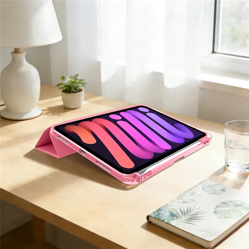 Tri-Fold Stand Case for iPad (2025) / iPad 10.9 (2022) PU + TPU + Clear Acrylic Back Tablet Cover Magnetic Closure - Rose