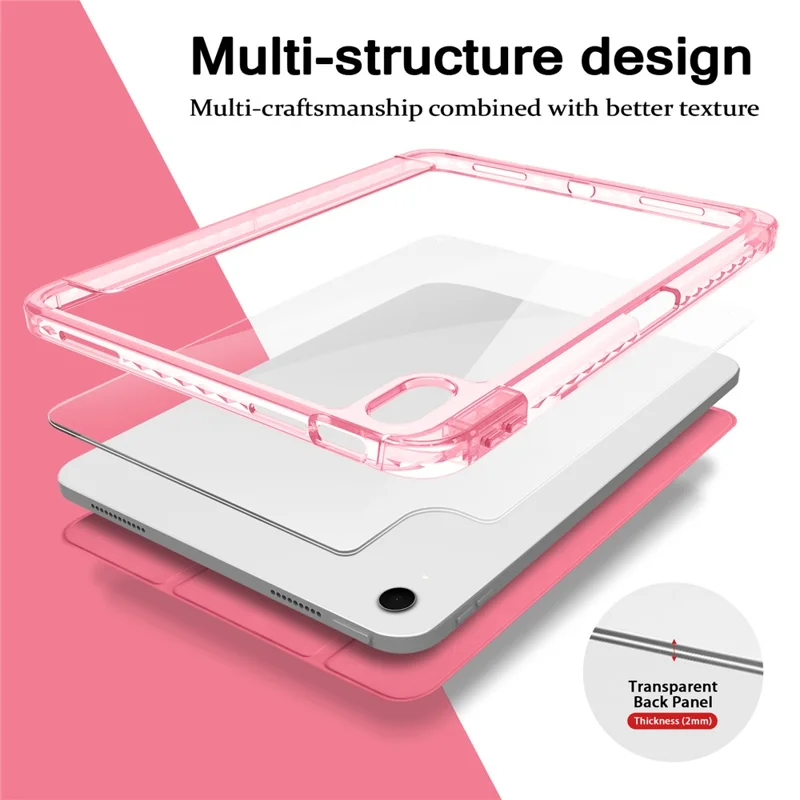 Tri-Fold Stand Case for iPad (2025) / iPad 10.9 (2022) PU + TPU + Clear Acrylic Back Tablet Cover Magnetic Closure - Rose