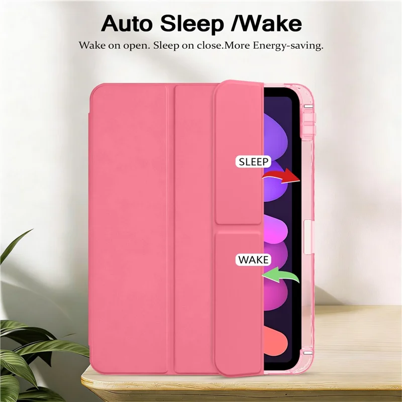 Tri-Fold Stand Case for iPad (2025) / iPad 10.9 (2022) PU + TPU + Clear Acrylic Back Tablet Cover Magnetic Closure - Rose