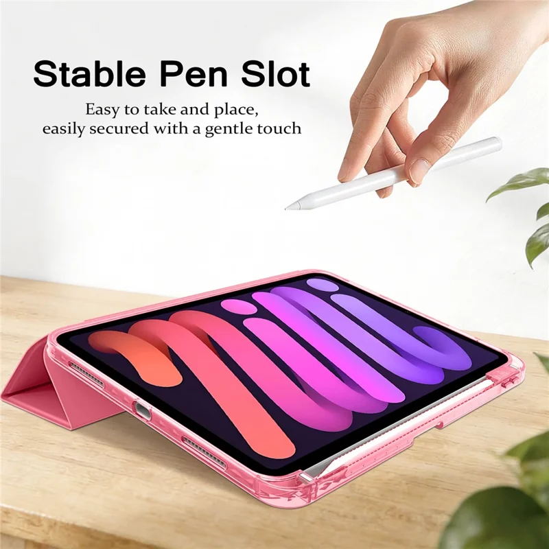 Tri-Fold Stand Case for iPad (2025) / iPad 10.9 (2022) PU + TPU + Clear Acrylic Back Tablet Cover Magnetic Closure - Rose