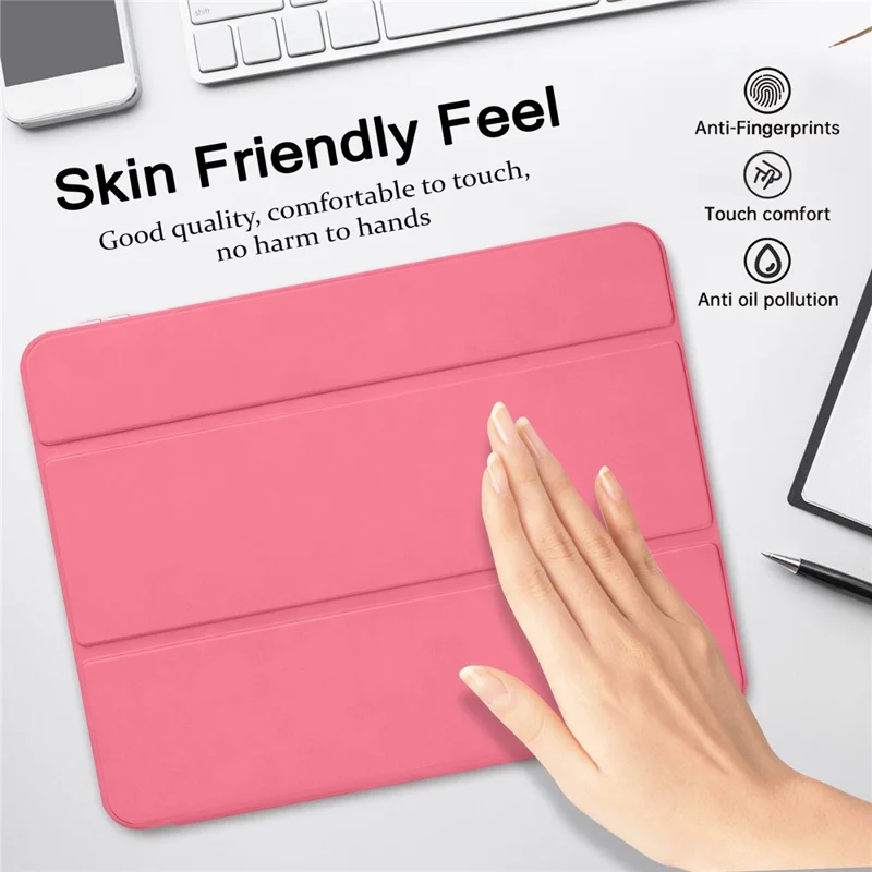 Tri-Fold Stand Case for iPad (2025) / iPad 10.9 (2022) PU + TPU + Clear Acrylic Back Tablet Cover Magnetic Closure - Rose