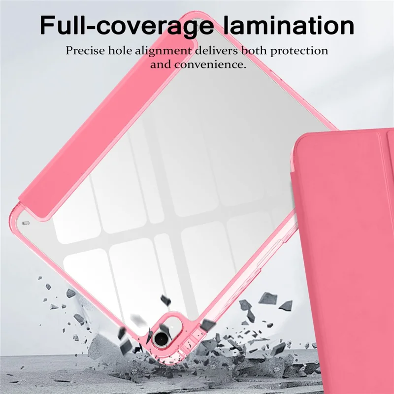 Tri-Fold Stand Case for iPad (2025) / iPad 10.9 (2022) PU + TPU + Clear Acrylic Back Tablet Cover Magnetic Closure - Rose