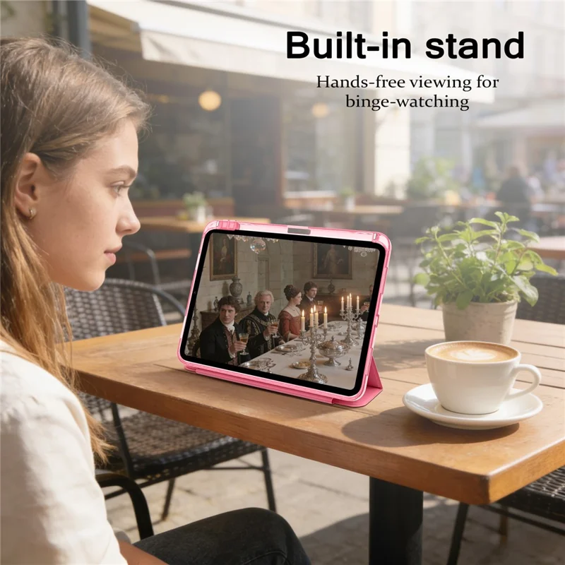 Tri-Fold Stand Case for iPad (2025) / iPad 10.9 (2022) PU + TPU + Clear Acrylic Back Tablet Cover Magnetic Closure - Rose