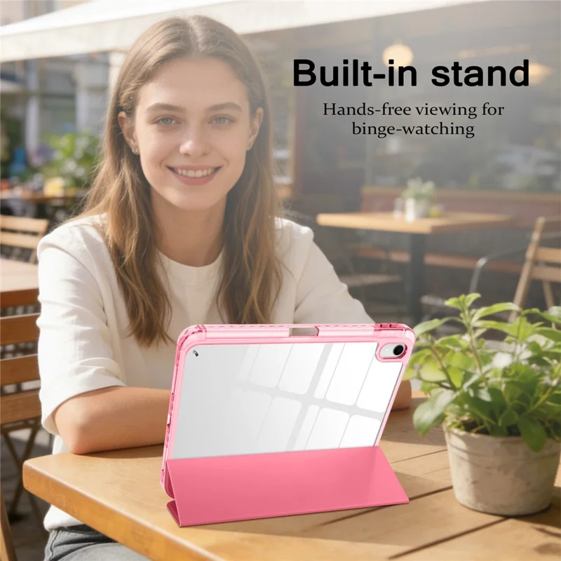 Tri-Fold Stand Case for iPad (2025) / iPad 10.9 (2022) PU + TPU + Clear Acrylic Back Tablet Cover Magnetic Closure - Rose