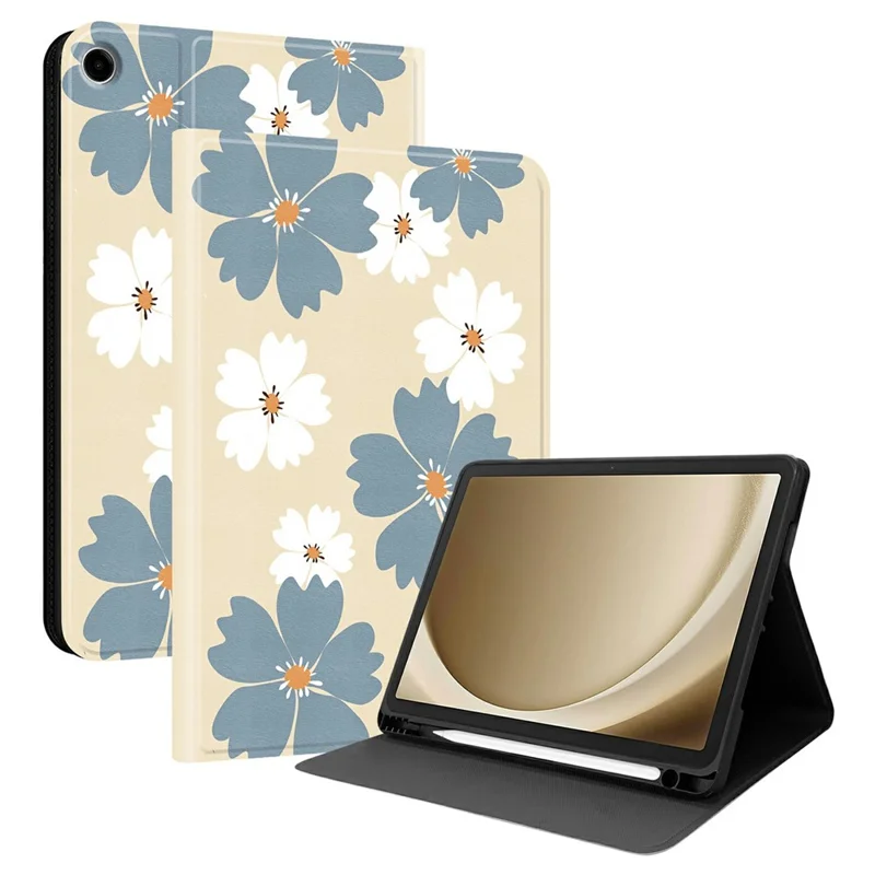 PU Leather Case For Samsung Galaxy Tab A11+  /  Tab A9+ Pattern Print Tablet Cover Stand with Pen Slot (Stylus Not Included)  - Blue Daisies