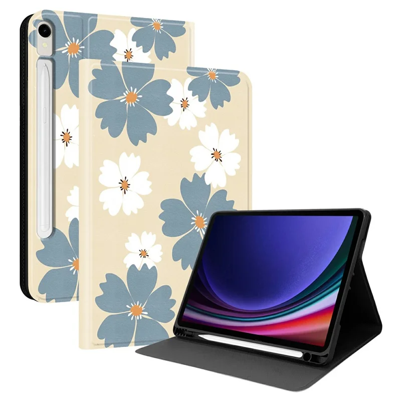 PU Leather Case For Samsung Galaxy Tab S10 Lite  /  Tab S9   /  Tab S9 FE  /  Tab S10 FE Pattern Print Tablet Cover Stand with Pen Slot (Stylus Not Included) - Blue Daisies