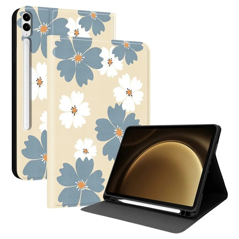 PU Leather Case For Samsung Galaxy Tab S10+  /  Tab S9 FE+ Pattern Print Tablet Cover Stand with Pen Slot (Stylus Not Included) - Blue Daisies