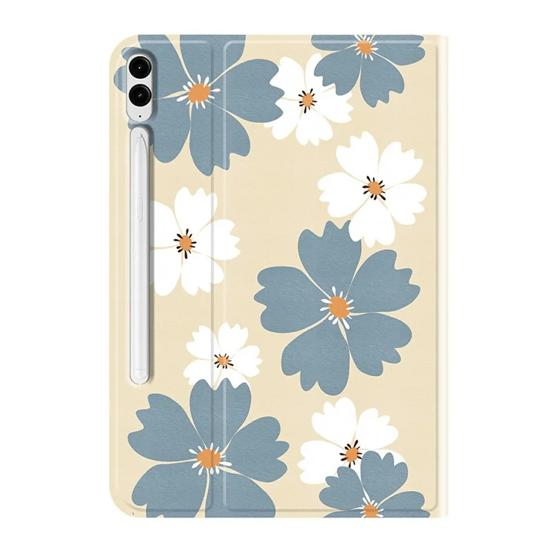 PU Leather Case For Samsung Galaxy Tab S10+  /  Tab S9 FE+ Pattern Print Tablet Cover Stand with Pen Slot (Stylus Not Included) - Blue Daisies