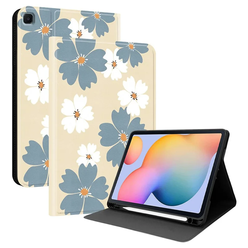 PU Leather Case For Samsung Galaxy Tab S6 Lite (2024)  /  Tab S6 Lite (2022) Pattern Print Tablet Cover Stand with Pen Slot (Stylus Not Included)   - Blue Daisies