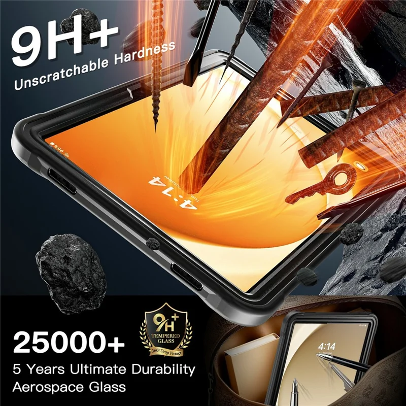 Kickstand Case with Shoulder Strap / Screen Film for Samsung Galaxy Tab A9+ Drop Protection TPU + PC Tablet Cover - Black