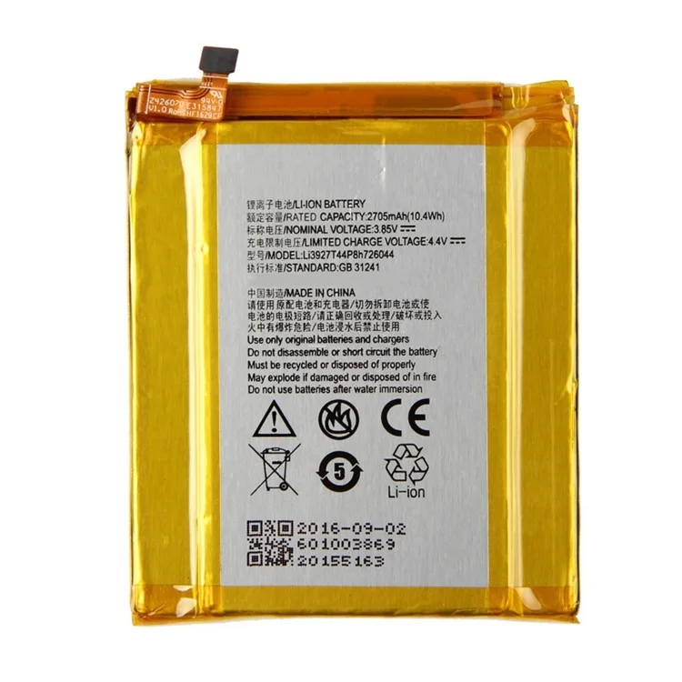 3,85v 2705mAh Batterie Pour ZTE Axon 7 Mini Cellule de Téléphone Batterie Li3927t44p8h726044 Pièce de Remplacement (sans Logo)