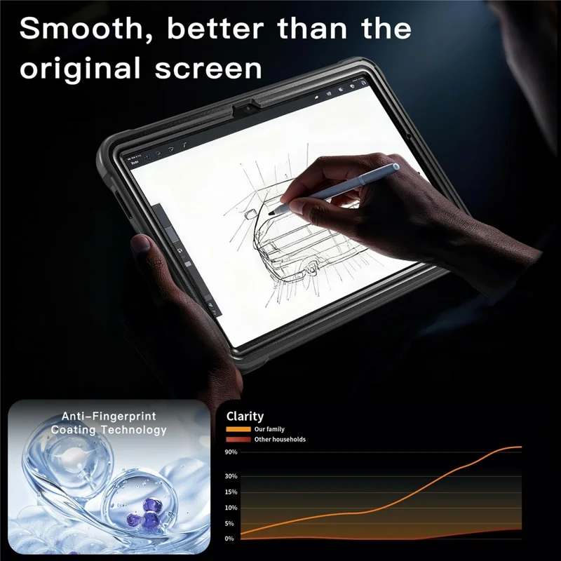 Kickstand Case for Samsung Galaxy Tab A9+ Drop Protection TPU + PC Tablet Cover with 9H Screen Film - Black