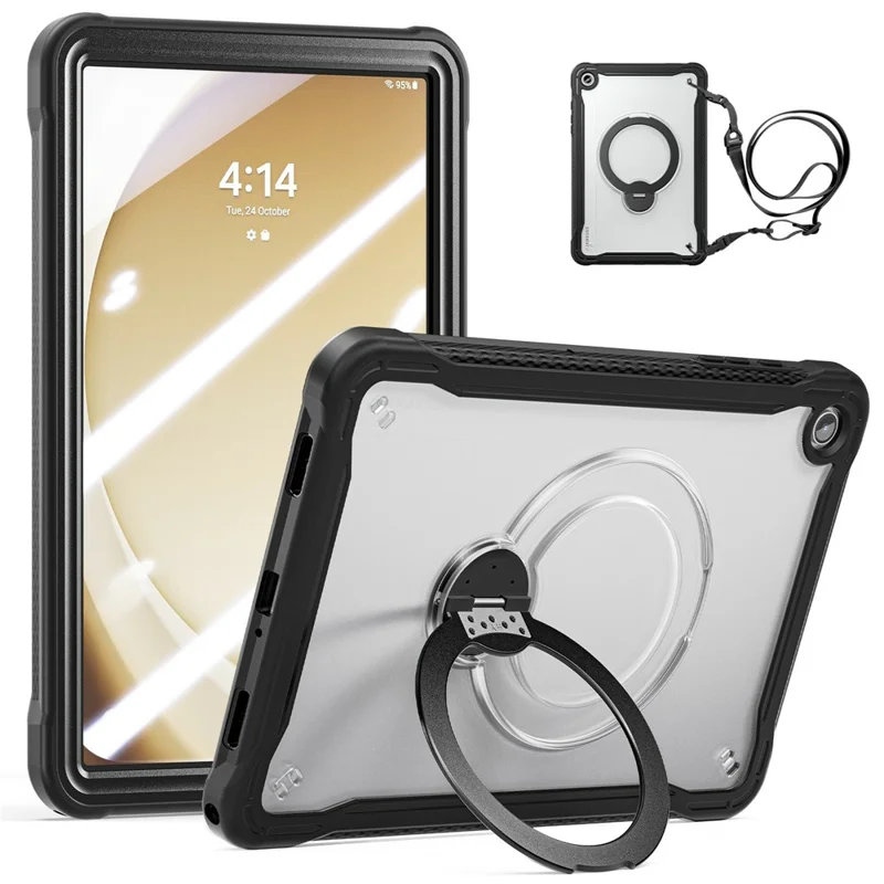 Kickstand Case with Shoulder Strap / Screen Film for Samsung Galaxy Tab A11+ Drop Protection TPU + PC Tablet Cover - Black