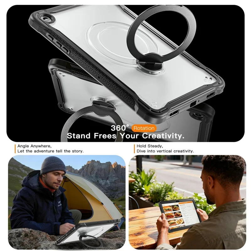 Kickstand Case with Shoulder Strap / Screen Film for Samsung Galaxy Tab A11+ Drop Protection TPU + PC Tablet Cover - Black