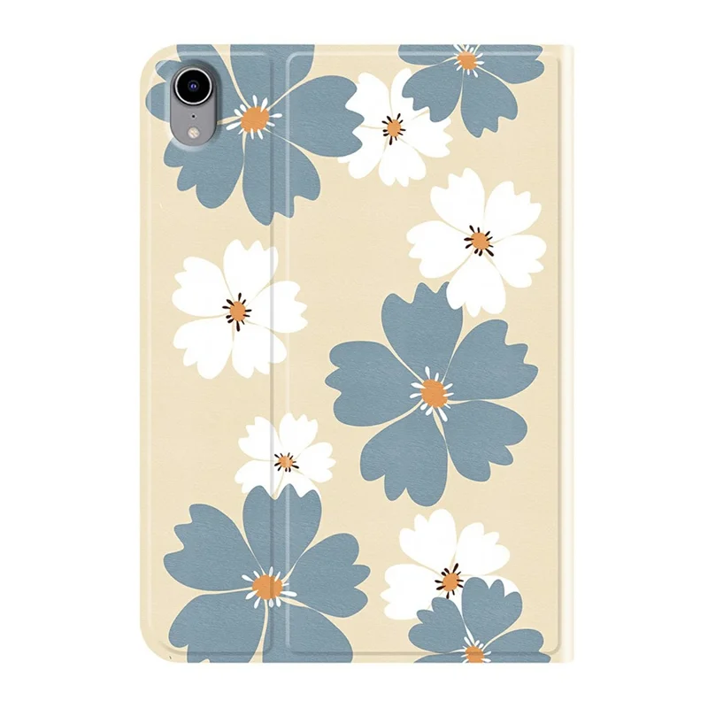 For iPad mini (2024) PU Leather Case Pattern Print Tablet Cover Stand with Pen Slot (Stylus Not Included) - Blue Daisies