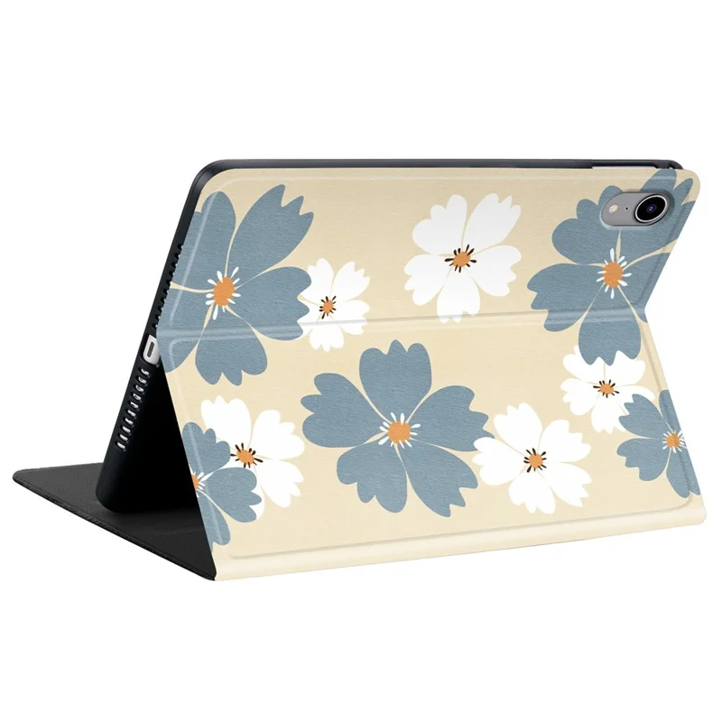For iPad mini (2024) PU Leather Case Pattern Print Tablet Cover Stand with Pen Slot (Stylus Not Included) - Blue Daisies