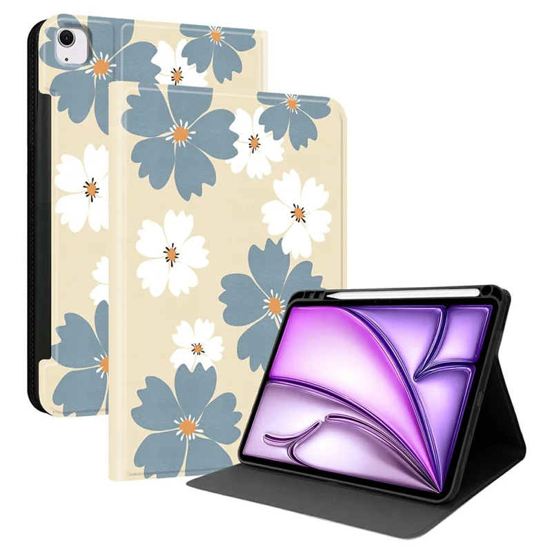 PU Leather Case For iPad Air 13 (2025)  /  Pro 12.9-inch (2018)  /  Pro 12.9 (2020)  /  (2021)  /  (2022)  /  Air 13 (2024) Pattern Print Tablet Cover Stand with Pen Slot (Stylus Not Included) - Blue Daisies