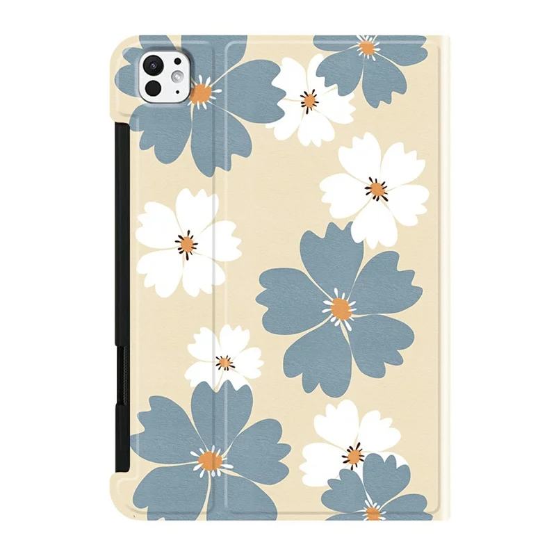 For iPad Pro 11 (2024) PU Leather Case Pattern Print Tablet Cover Stand with Pen Slot (Stylus Not Included) - Blue Daisies
