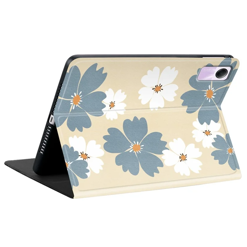 For Xiaomi Redmi Pad SE PU Leather Case Pattern Print Tablet Cover Stand with Pen Slot (Stylus Not Included) - Blue Daisies