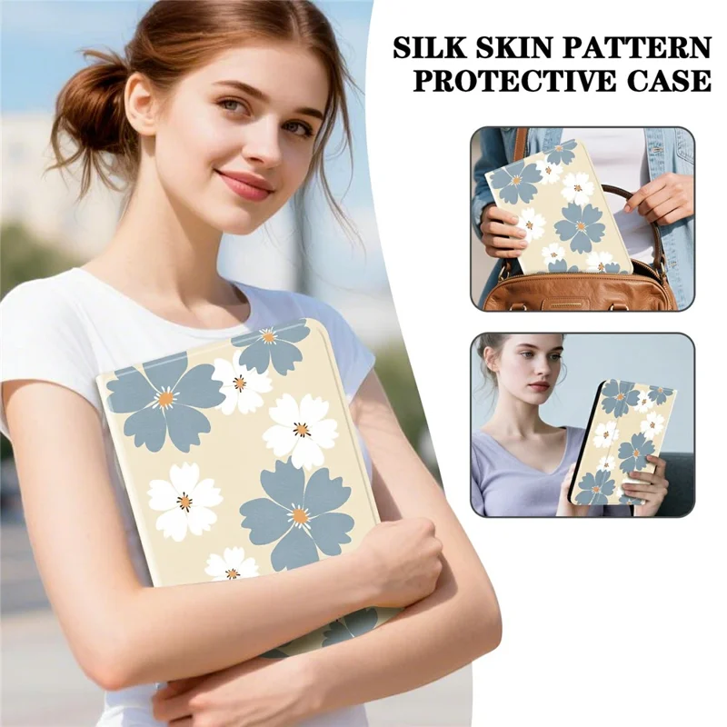 For Xiaomi Redmi Pad SE PU Leather Case Pattern Print Tablet Cover Stand with Pen Slot (Stylus Not Included) - Blue Daisies