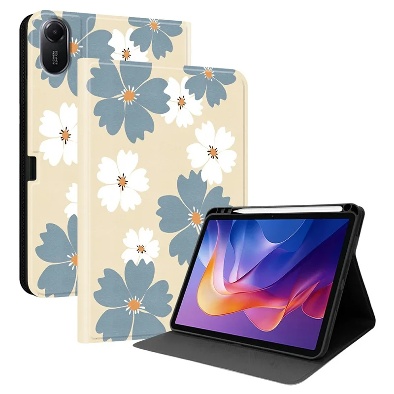 For Xiaomi Redmi Pad 2 PU Leather Case Pattern Print Tablet Cover Stand with Pen Slot (Stylus Not Included)  - Blue Daisies
