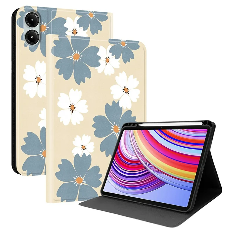 PU Leather Case For Xiaomi Poco Pad 5G  /  Redmi Pad Pro  /  Redmi Pad Pro 5G  /  Poco Pad 4G Pattern Print Tablet Cover Stand with Pen Slot (Stylus Not Included)  - Blue Daisies