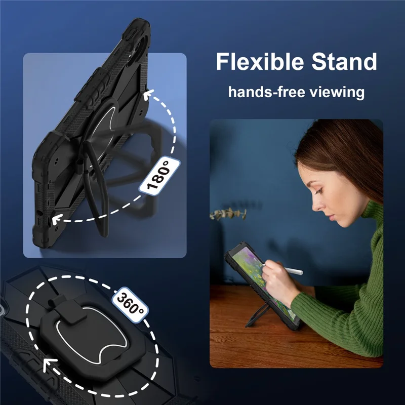 Tablet Case For Xiaomi Redmi Pad 2 Pro Silicone + PC Hand Grip Kickstand Cover with Shoulder Strap - Black / Black