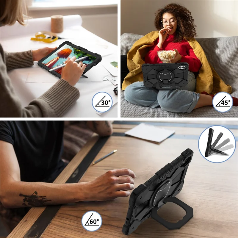 Tablet Case For Xiaomi Redmi Pad 2 Pro Silicone + PC Hand Grip Kickstand Cover with Shoulder Strap - Black / Black