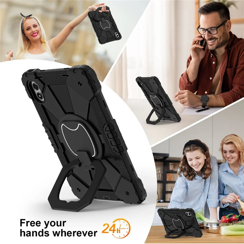 Tablet Case For Xiaomi Redmi Pad 2 Pro Silicone + PC Hand Grip Kickstand Cover with Shoulder Strap - Black / Black